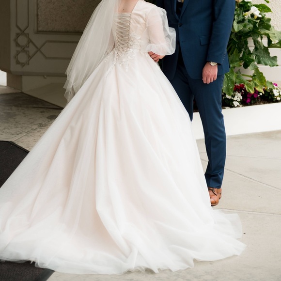 Custom Wedding Dress! Soft Blush w/Tulle Overlay, Sleeve (modest, LDS) - Picture 5 of 14